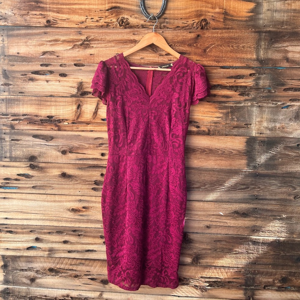 MIUSOL | Elegant Lace Burgundy Dress M